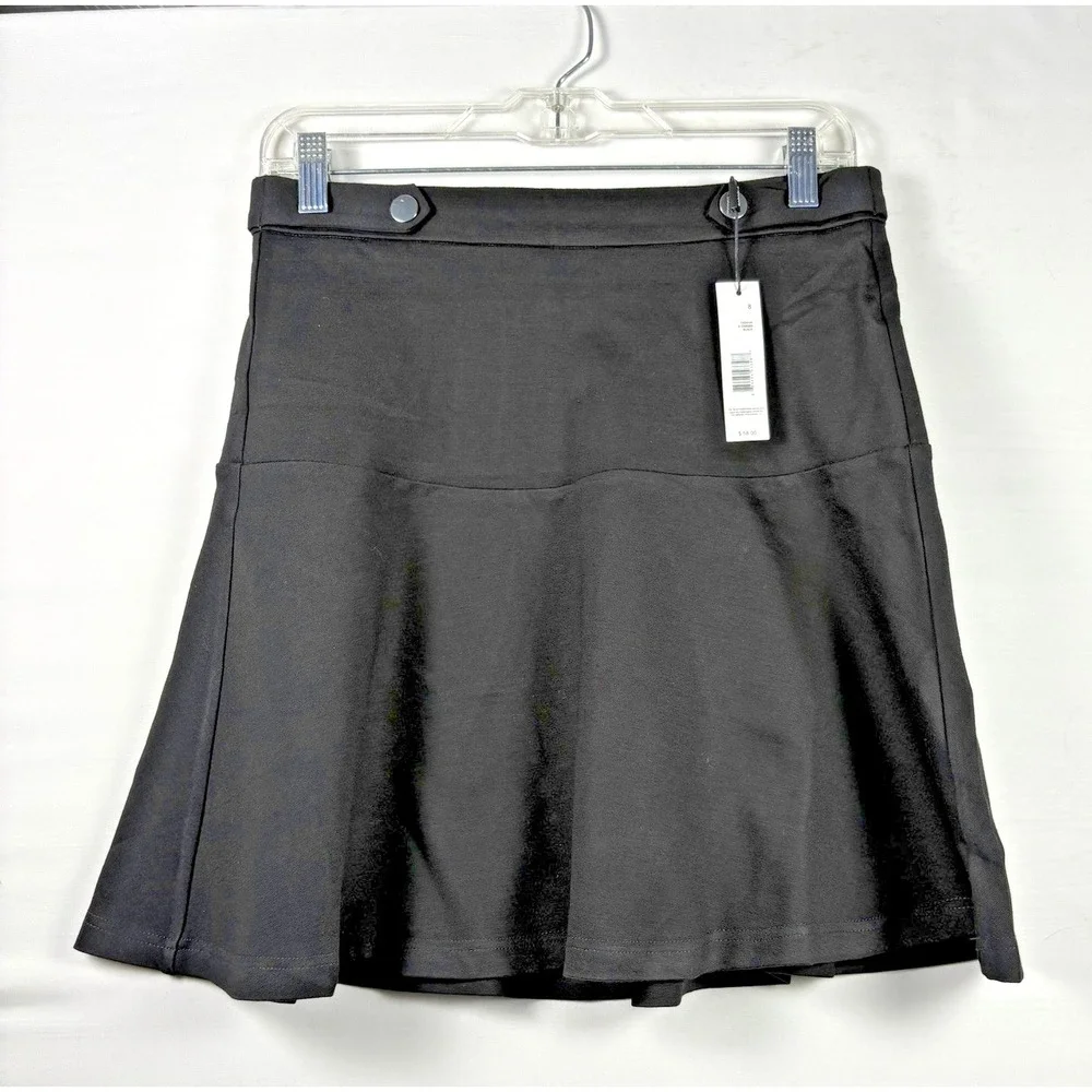 Tahari Womens Black Ruffle Hem silver‎ button zipper Skirt Career casual 8 NWT